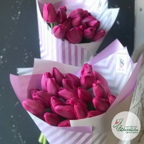 Букет из малиновых классических тюльпанов