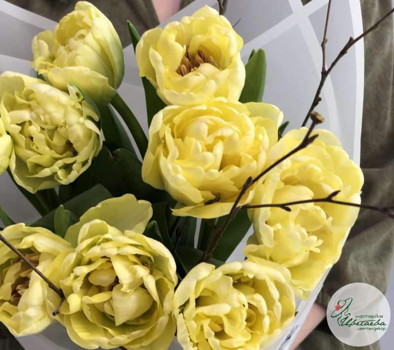 Букет для дочки из 11 ярких пионовидных тюльпанов 